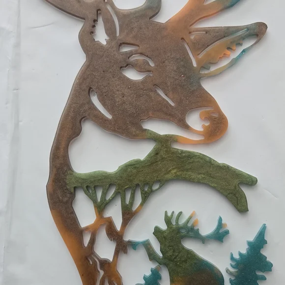 Epoxy Deer Wall Art in Brown, Green & Teal - Picture 2 of 2